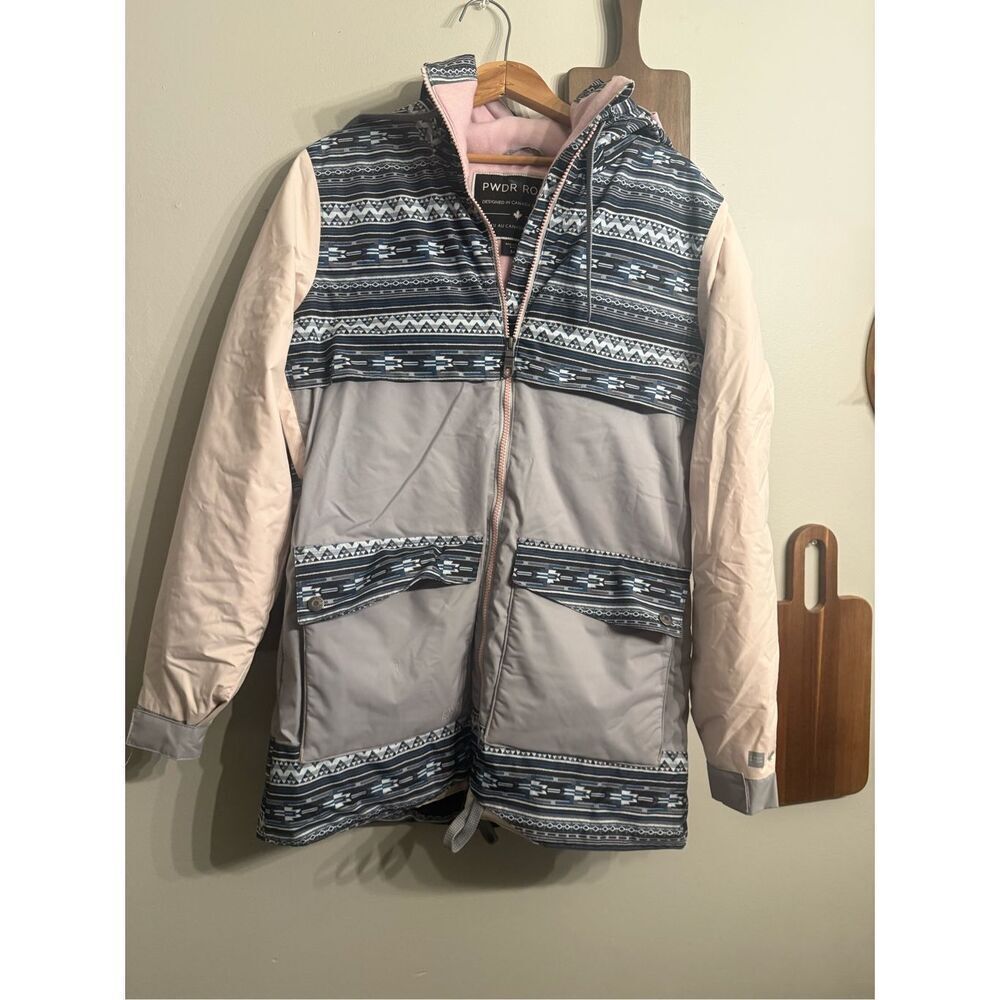 Pwdr Room Gray Pink Printed Full Zip Hooded Snowboard Ski Jacket Size‎ Medium